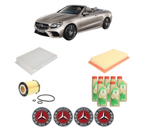Set Pachet filtre revizie Bosch, 7 litrii ulei Castrol 5W30 MERCEDES-BENZ E-CLASS Convertible (A238) E 200 4-matic (238.443) din 2017, 4x Stickere auto cu MERCEDES-BENZ - Img 2