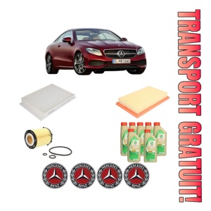 Set Pachet filtre revizie Bosch, 7 litrii ulei Castrol 5W30 MERCEDES-BENZ E-CLASS Coupe (C238) E 200 (238.342) din 2016, 4x Stickere auto cu MERCEDES-BENZ
