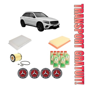 Set Pachet filtre revizie Bosch, 7 litrii ulei Castrol 5W30 MERCEDES-BENZ GLC (X253) 300 (253.948) din 2016-2019, 4x Stickere auto cu MERCEDES-BENZ