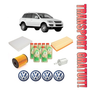 Set Pachet filtre revizie Bosch, 7 litrii ulei Castrol 5W30 Volkswagen TOUAREG (7LA, 7L6, 7L7) 3.6 V6 FSI din 2005-2010, 4x Stickere auto cu Volkswagen