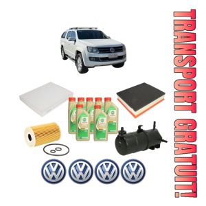 Set Pachet filtre revizie Bosch, 7 litrii ulei Castrol 5W30 Volkswagen AMAROK Platform/Chassis (S1B, S6B, S7B) 2.0 BiTDI 4motion din 2011-2019, 4x Stickere auto cu Volkswagen