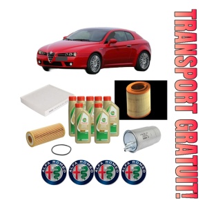 Set Pachet filtre revizie Bosch, 7 litrii ulei Castrol 5W40 ALFA ROMEO BRERA (939_) 2.4 JTDM 20V (939DXD1B, 939DXD12) din 2006-2011, 4x Stickere auto cu ALFA ROMEO