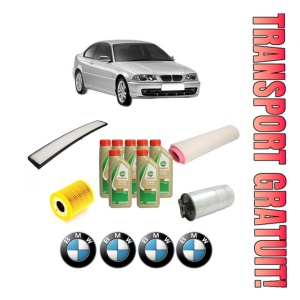 Set Pachet filtre revizie Bosch, 7 litrii ulei Castrol 5W40 BMW Seria 3 (E46) 330 xd din 2000-2003, 4x Stickere auto cu BMW