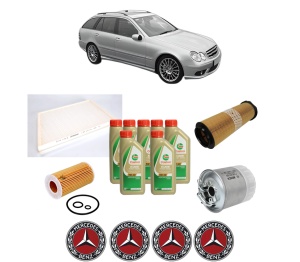 Set Pachet filtre revizie Bosch, 7 litrii ulei Castrol 5W40 MERCEDES-BENZ C-CLASS T-Model (S203) C 200 CDI (203.207) din 2003-2007, 4x Stickere auto cu MERCEDES-BENZ - Img 2