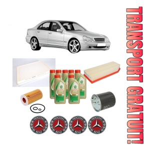 Set Pachet filtre revizie Bosch, 7 litrii ulei Castrol 5W40 MERCEDES-BENZ C-CLASS (W203) C 220 CDI (203.006, 203.008) din 2000-2007, 4x Stickere auto cu MERCEDES-BENZ