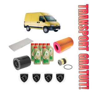 Set Pachet filtre revizie Bosch, 7 litrii ulei Castrol 5W40 PEUGEOT BOXER Bus (244, Z_) 2.8 HDi din 2004-2006, 4x Stickere auto cu PEUGEOT