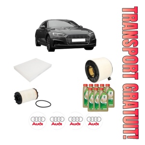 Set Pachet filtre revizie Bosch, 8 litrii ulei Castrol 0W20 AUDI A5 (F53, F5P) S5 TFSI quattro din 2016, 4x Stickere auto cu AUDI