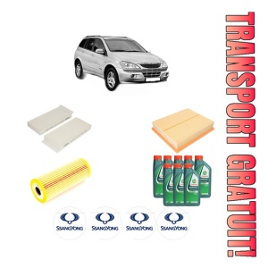 Set Pachet filtre revizie Bosch, 8 litrii ulei Castrol 10W40 SSANGYONG KYRON 2.3 din 2010-2014, 4x Stickere auto cu SSANGYONG