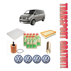 Set Pachet filtre revizie Bosch, 8 litrii ulei Castrol 5W30 Volkswagen TRANSPORTER T5 Bus (7HB, 7HJ, 7EB, 7EJ) 2.5 TDI din 2003-2009, 4x Stickere auto cu Volkswagen