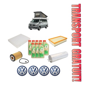 Set Pachet filtre revizie Bosch, 8 litrii ulei Castrol 5W30 Volkswagen CALIFORNIA T6 Camper (SGC, SGG, SHC) 2.0 TDI din 2015-2019, 4x Stickere auto cu Volkswagen