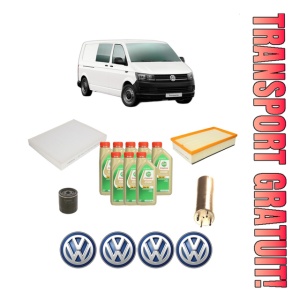 Set Pachet filtre revizie Bosch, 8 litrii ulei Castrol 5W30 Volkswagen TRANSPORTER T6 / CARAVELLE T6 Bus (SGB, SGJ, SHB, SHJ) 2.0 TDI 4motion din 2015-2019, 4x Stickere auto cu Volkswagen