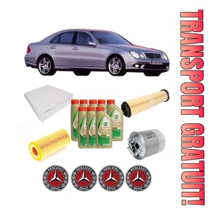 Set Pachet filtre revizie Bosch, 8 litrii ulei Castrol 5W40 MERCEDES-BENZ E-CLASS (W211) E 280 CDI (211.023) din 2004-2008, 4x Stickere auto cu MERCEDES-BENZ