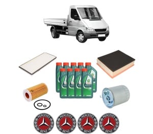 Set Pachet filtre revizie Bosch, 9 litrii ulei Castrol 10W40 MERCEDES-BENZ SPRINTER 3-t Platform/Chassis (B903) 311 CDI (903.611, 903.612, 903.613, 903.621, 903.622,... din 2000-2006, 4x Stickere auto cu MERCEDES-BENZ - Img 2