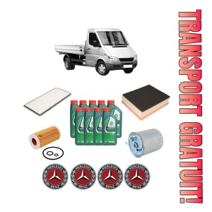 Set Pachet filtre revizie Bosch, 9 litrii ulei Castrol 10W40 MERCEDES-BENZ SPRINTER 3-t Platform/Chassis (B903) 313 CDI 4x4 (903.612, 903.613, 903.622, 903.623) din 2000-2006, 4x Stickere auto cu MERCEDES-BENZ