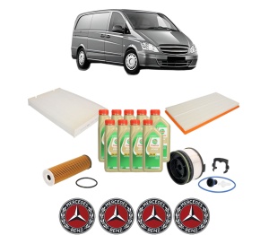 Set Pachet filtre revizie Bosch, 9 litrii ulei Castrol 5W30 MERCEDES-BENZ VITO Van (W447) 116 CDI (447.601, 447.603, 447.605) din 2020, 4x Stickere auto cu MERCEDES-BENZ - Img 2