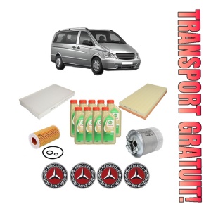 Set Pachet filtre revizie Bosch, 9 litrii ulei Castrol 5W30 MERCEDES-BENZ VITO Bus (W639) 115 CDI (639.701, 639.703, 639.705) din 2003, 4x Stickere auto cu MERCEDES-BENZ
