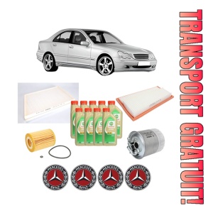 Set Pachet filtre revizie Bosch, 9 litrii ulei Castrol 5W30 MERCEDES-BENZ C-CLASS (W203) C 320 CDI (203.020) din 2005-2007, 4x Stickere auto cu MERCEDES-BENZ