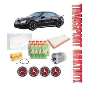 Set Pachet filtre revizie Bosch, 9 litrii ulei Castrol 5W30 MERCEDES-BENZ CLK (C209) CLK 320 CDI (209.320) din 2005-2009, 4x Stickere auto cu MERCEDES-BENZ