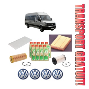 Set Pachet filtre revizie Bosch, 9 litrii ulei Castrol 5W30 Volkswagen CRAFTER 30-35 Bus (2E_) 2.5 TDI din 2006-2011, 4x Stickere auto cu Volkswagen
