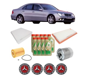 Set Pachet filtre revizie Bosch, 9 litrii ulei Castrol 5W40 MERCEDES-BENZ E-CLASS (W211) E 320 CDI (211.022) din 2005-2008, 4x Stickere auto cu MERCEDES-BENZ - Img 2