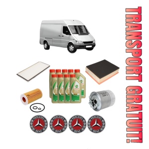 Set Pachet filtre revizie Bosch, 9 litrii ulei Castrol 5W40 MERCEDES-BENZ SPRINTER 3-t Van (B903) 316 CDI 4x4 (903.662, 903.663) din 2001-2006, 4x Stickere auto cu MERCEDES-BENZ