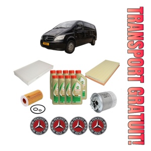 Set Pachet filtre revizie Bosch, 9 litrii ulei Castrol 5W40 MERCEDES-BENZ VITO / MIXTO Van (W639) 111 CDI (639.601, 639.603) din 2007, 4x Stickere auto cu MERCEDES-BENZ