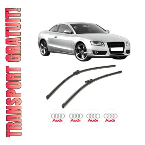 Set stergatoare AUDI A5 (8T3) din 2007-2017, pentru parbriz auto, 2 bucati, Valeo Silencio Xtrm, din cauciuc siliconat rezistent, 4 Stickere Auto AUDI