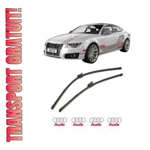 Set stergatoare AUDI A7 Sportback (4KA) din 2017-2021, pentru parbriz auto, 2 bucati, Valeo Silencio Xtrm, din cauciuc siliconat rezistent, 4 Stickere Auto AUDI