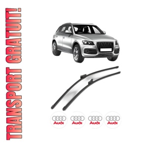 Set stergatoare AUDI Q5 (8RB) din 2008-2017, pentru parbriz auto, 2 bucati, Valeo Silencio Xtrm, din cauciuc siliconat rezistent, 4 Stickere Auto AUDI
