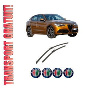 Set stergatoare auto ALFA ROMEO STELVIO (949_) din 2016-2019, pentru parbriz auto, 2 bucati, Bosch Aerotwin, din cauciuc siliconat rezistent, 4 Stickere Auto ALFA ROMEO