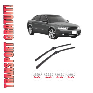 Set stergatoare auto AUDI A4 B6 (8E2) din 2000-2004, pentru parbriz auto, 2 bucati, Bosch Aerotwin, din cauciuc siliconat rezistent, 4 Stickere Auto AUDI