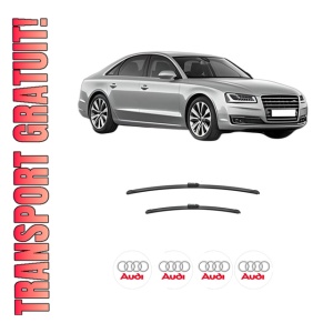 Set stergatoare auto AUDI A8 D4 (4H2, 4H8, 4HC, 4HL) din 2009-2018, pentru parbriz auto, 2 bucati, Bosch Aerotwin, din cauciuc siliconat rezistent, 4 Stickere Auto AUDI