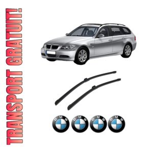 Set stergatoare auto BMW Seria 3 Touring (E91) din 2004-2012, pentru parbriz auto, 2 bucati, Bosch Aerotwin, din cauciuc siliconat rezistent, 4 Stickere Auto BMW Seria