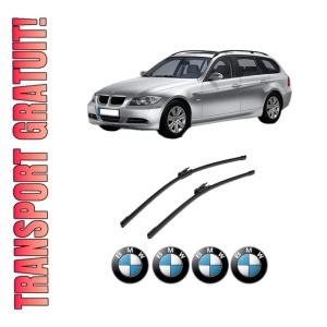 Set stergatoare auto BMW Seria 3 Touring (E91) din 2004-2012, pentru parbriz auto, 2 bucati, Bosch Aerotwin, din cauciuc siliconat rezistent, 4 Stickere Auto BMW Seria