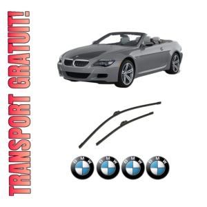 Set stergatoare auto BMW Seria 6 Convertible (F12) din 2010-2018, pentru parbriz auto, 2 bucati, Bosch Aerotwin, din cauciuc siliconat rezistent, 4 Stickere Auto BMW Seria