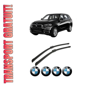 Set stergatoare auto BMW Seria X5 (F15, F85) din 2013-2018, pentru parbriz auto, 2 bucati, Bosch Aerotwin, din cauciuc siliconat rezistent, 4 Stickere Auto BMW Seria