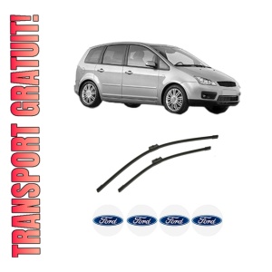 Set stergatoare auto FORD FOCUS C-MAX (DM2) din 2003-2007, pentru parbriz auto, 2 bucati, Bosch Aerotwin, din cauciuc siliconat rezistent, 4 Stickere Auto FORD