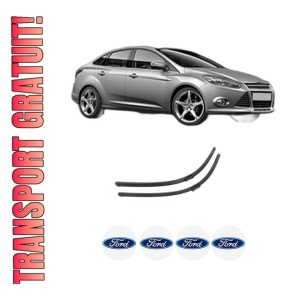 Set stergatoare auto FORD FOCUS III Saloon din 2010-2020, pentru parbriz auto, 2 bucati, Bosch Aerotwin, din cauciuc siliconat rezistent, 4 Stickere Auto FORD