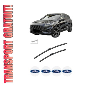 Set stergatoare auto FORD KUGA III (DFK) din 2019-2024, pentru parbriz auto, 2 bucati, Bosch Aerotwin, din cauciuc siliconat rezistent, 4 Stickere Auto FORD