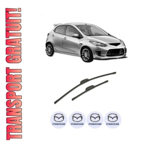 Set stergatoare auto MAZDA 2 (DE_, DH_) din 2007-2015, pentru parbriz auto, 2 bucati, Bosch Aerotwin Retrofit, din cauciuc siliconat rezistent, 4 Stickere Auto MAZDA