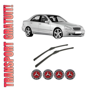 Set stergatoare auto MERCEDES-BENZ C-CLASS (W203) din 2000-2007, pentru parbriz auto, 2 bucati, Bosch Aerotwin, din cauciuc siliconat rezistent, 4 Stickere Auto MERCEDES-BENZ