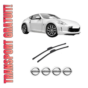 Set stergatoare auto NISSAN 370Z Coupe (Z34) din 2009-2013, pentru parbriz auto, 2 bucati, Bosch Aerotwin Retrofit, din cauciuc siliconat rezistent, 4 Stickere Auto NISSAN