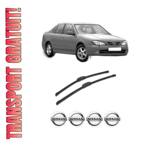 Set stergatoare auto NISSAN PRIMERA (P11) din 1996-2001, pentru parbriz auto, 2 bucati, Bosch Aerotwin Retrofit, din cauciuc siliconat rezistent, 4 Stickere Auto NISSAN