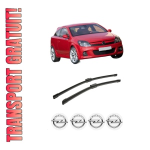 Set stergatoare auto OPEL ASTRA H GTC (A04) din 2005-2010, pentru parbriz auto, 2 bucati, Bosch Aerotwin, din cauciuc siliconat rezistent, 4 Stickere Auto OPEL