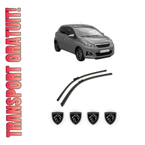 Set stergatoare auto PEUGEOT 108 din 2014-2018, pentru parbriz auto, 2 bucati, Bosch Aerotwin, din cauciuc siliconat rezistent, 4 Stickere Auto PEUGEOT