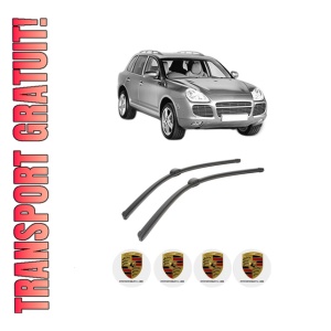 Set stergatoare auto PORSCHE CAYENNE (9PA) din 2002-2010, pentru parbriz auto, 2 bucati, Bosch Aerotwin, din cauciuc siliconat rezistent, 4 Stickere Auto PORSCHE