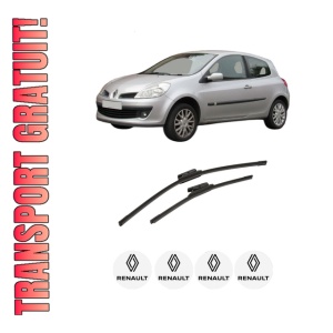 Set stergatoare auto RENAULT CLIO III Hatchback Van (SB_, SR_) din 2005-2014, pentru parbriz auto, 2 bucati, Bosch Aerotwin, din cauciuc siliconat rezistent, 4 Stickere Auto RENAULT
