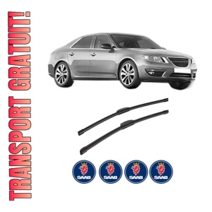 Set stergatoare auto SAAB 9-5 (YS3G) din 2010-2012, pentru parbriz auto, 2 bucati, Bosch Aerotwin Retrofit, din cauciuc siliconat rezistent, 4 Stickere Auto SAAB