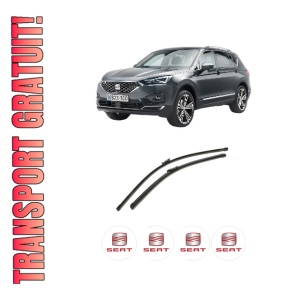 Set stergatoare auto SEAT TARRACO (KN2) din 2018-2024, pentru parbriz auto, 2 bucati, Bosch Aerotwin, din cauciuc siliconat rezistent, 4 Stickere Auto SEAT