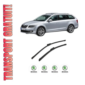 Set stergatoare auto SKODA Octavia III Combi (5E5, 5E6) din 2012-2020, pentru parbriz auto, 2 bucati, Bosch Aerotwin, din cauciuc siliconat rezistent, 4 Stickere Auto SKODA